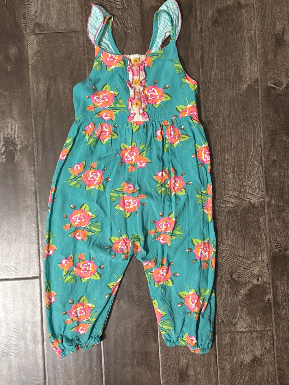 Matilda Jane Teal Floral Romper with Pink Rose Print